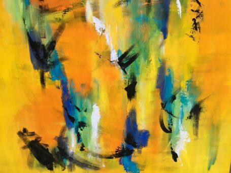 Abstrakt maleri med gult 100 x 100 cm