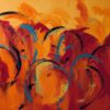 En sommerdag og tankerne vandrer Abstrakt maleri i gule og røde farver til salg 100 x 120 cm.