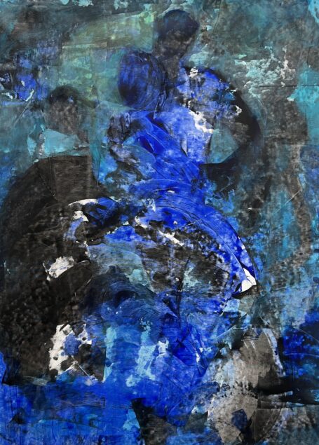 Smukt harmonisk abstrakt maleri i blå farver med masser af stemning og kærlighed