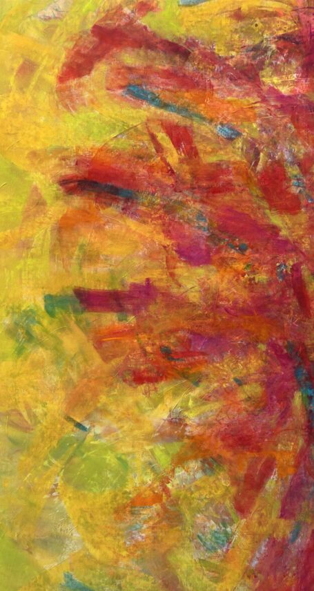 We love colors Stort aflangt maleri med spændende og varme farvekombinationer