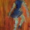 The blue dancing shoes Dancing with myself Abstrakt maleri med danser i blå og orange farver