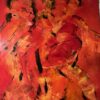 Når musikken spiller Stort maleri i rød og orange, hvor man ser dansende personer i bevægelse. Et valørmaleri hvor grundfarverne er orange og rød.