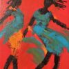 Se mig er et lille rødt dansemalerie på 25 x 18 cm. På den røde baggrund ses personer i dans i tyrkis og orange tøj. Masser af bevægelse og danseglæde.