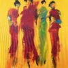 A good time Elegant og spændende maleri, der med enkelte penselstrøg giver fornemmelsen af 4 kvinder, der står og taler i farverigt tøj