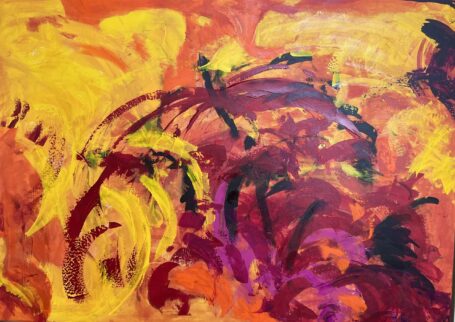 Warm feelings Stort aflangt abstrakt maleri i en eksplosion af farver og energi