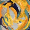 Parafrase over Egil Jacobsen Abstrakt maleri inspireret af Egil jacobsen med tanker på natur, hvor de gule pog blå felter indgår i en dekorativ og æstetisk flade.