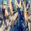 Flot abstrakt maleri i blåt, sort og hvidt med masser af dybde og perspektiv