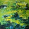 De grønne bjerge Stort abstrakt maleri i grønt med masser af dybde og udsyn 100 x 100 cm