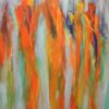 Forår i luften Abstrakt maleri med mennesker, der danner par i blå og orange farver