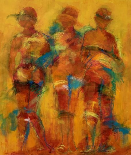 Tre gratier i dans Der er bevægelse og dynamik i dette maleri med tre kvinder