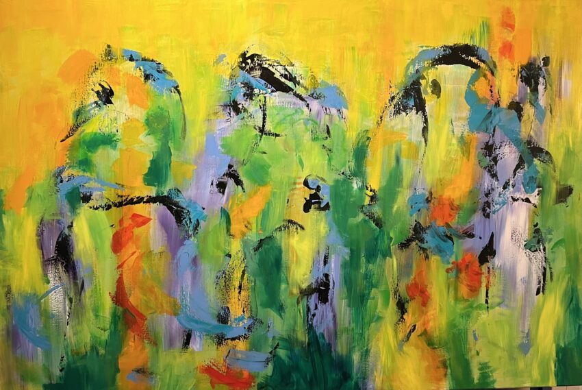 Kig ind i Regnskoven Glad og farverigt maleri med masser at kigge på - jeg ser fugle, aber, biller og bliver i godt humør