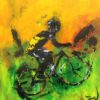 CykelsportMaleri af cykling farverigt maleri af en på racercyklen op ad bakken