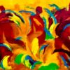 Running Stort farverigt og abstrakt maleri af mennesker i løb 150 x 200 cm.