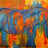 Køb malerier af dyr - her et næsehorn hos galleri Weppler. De er abstrakte og med masser af farvespil.