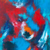 Malerier fra det kolde Nord hvor blå og røde farver mødes og danner motiver - måske en isbjørn, der titter frem i varme og kulde