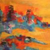 Den hemmelige bugt Abstrakt maleri i klare farver, hvor man fornemmer en bugt med varme nuancer - og hvor det gule hav går i et med den gyldne himmel
