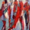 My way Stort farverigt maleri i dejlige klare farver rød, blåt og lilla, som i flader danner personer, der er på vej