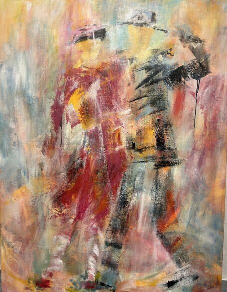 Dance me to the end of love Skønt maleri i afdæmpede farver fyldt med stemning og kærlighed, hvor man ser et par i dans.