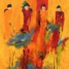 We Stand Together Aflangt farverigt maleri med dynamiske strøg, der illustrerer 4 abstrakte figurer