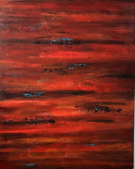 Aftengløden Abstrakt maleri med masser af dybde og skønne farveharmonier