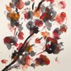 Indrammet maleri med tusch og akryl af blomstrende grene - grafisk og stilfuldt